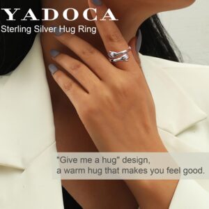 YADOCA 925 Sterling Silver Hug Ring for Women Adjustable Hugging Hands Open Love Promise Friendship Ring Always With You