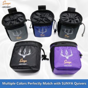 SUNYA Archery Bow Release Pouch | Finger Tab Bag, Multiple Pockets for Archery Aids Accessories, Fit for Arrow Quiver Belt with Quick Drawstring Closure (Dark Grey)