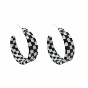 2 Pairs Lightweight 70s 80s 90s Transparent Black White Circle Round Acrylic Geometric Striped Checkered Dangle Drop Earrings for Women Statement Jewelry Gifts-black