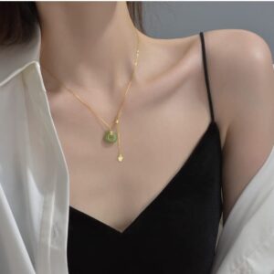 LIKEYO Jade Necklace - Jade Necklaces for Women, Natural Hetian Jade Pendants for Women, Green jade necklace, 925 Sterling Silver Gold Jade Jewelry for Women