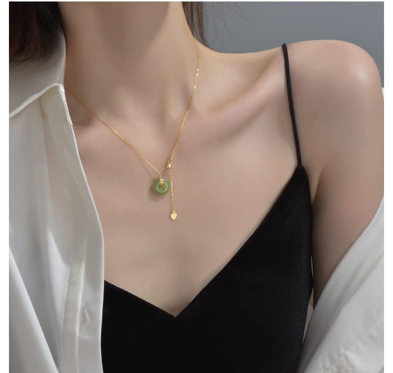 LIKEYO Jade Necklace - Jade Necklaces for Women, Natural Hetian Jade Pendants for Women, Green jade necklace, 925 Sterling Silver Gold Jade Jewelry for Women