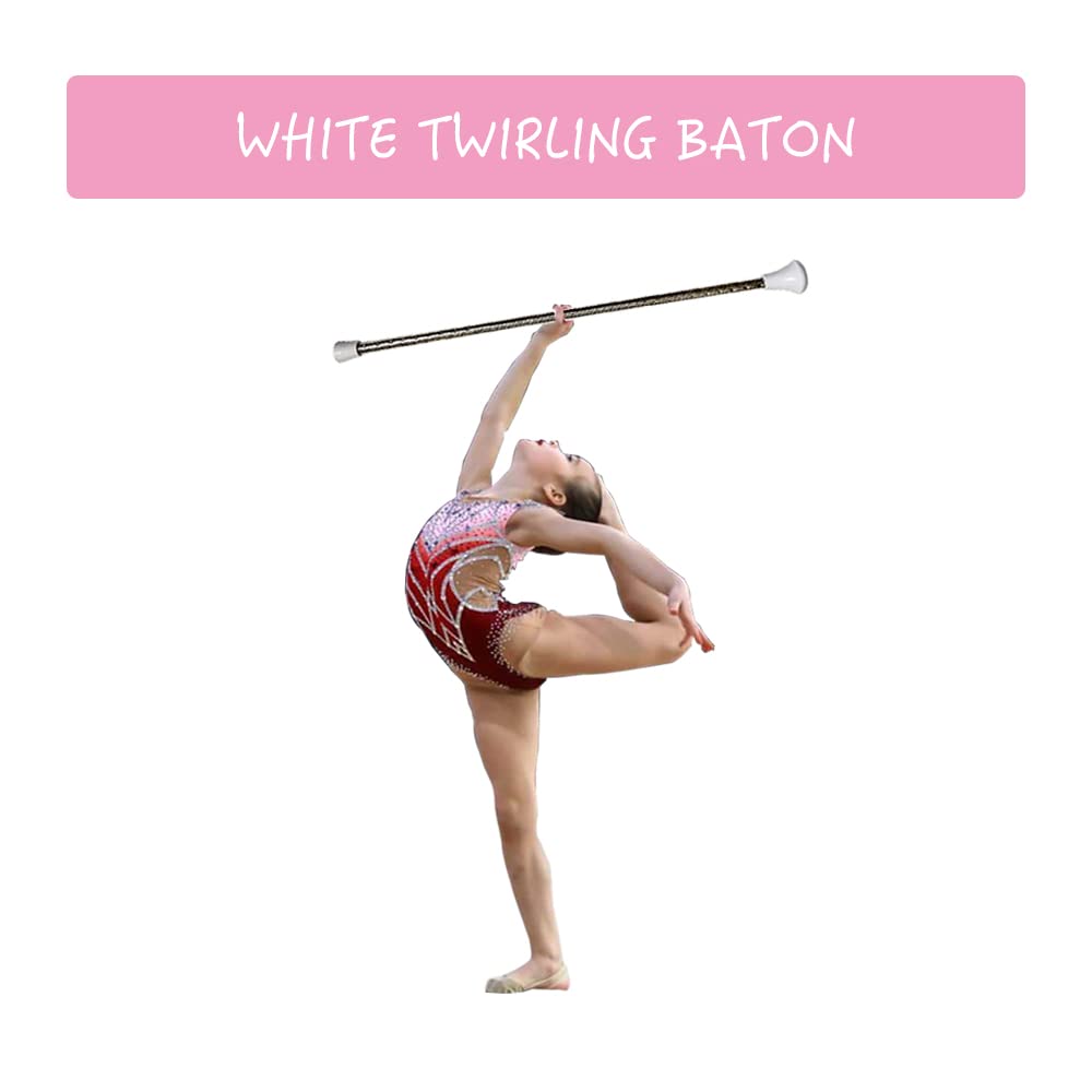 Dasiyoki 26-inch Twirling Baton Spinning Dance Baton Metal Rhythmic Gymnastics Conducting Batons for Child in Majorette-Complete with 1 Dance Ribbon Rainbow Streamer (White,1 Pack)