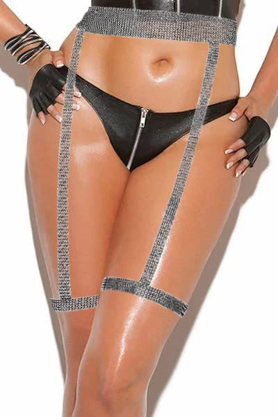 deladola Sexy Harness Belt Crystal Thigh Garter Belt Rhinestone Thigh Chains Black Punk Waist Belly Chains Bikini Rave Hip Harness Fashion Nightclub Outfits Costume Rave for Women