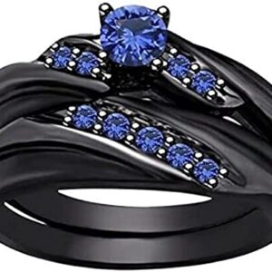 Aryan Jewels 2.10 Ct Round Cut Blue Sapphire Engagement Wedding Women's Bridal Ring Set 14k Black Gold Finish (5.5)