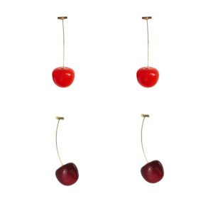 3D Red Cherry Drop Earrings Cute Fruit Gold Dangle Earrings Women (2 Pairs)