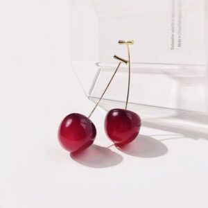 3D Red Cherry Drop Earrings Cute Fruit Gold Dangle Earrings Women (2 Pairs)