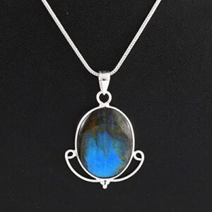 natural blue deep fire labradorite 925 sterling silver wedding amazing pendant jewelry