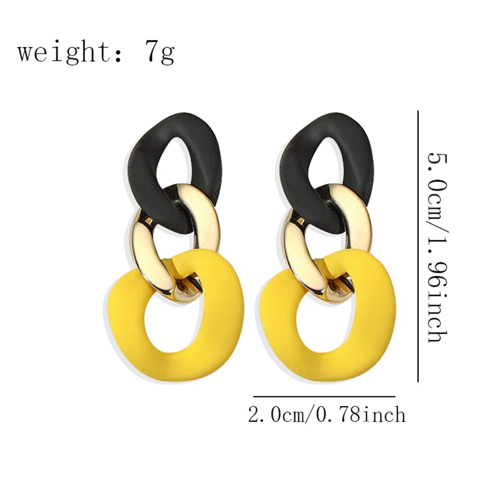 DIYANMMY Charm Elegant Hollow Color Chain Acrylic Geometric Temperament Dangle Drop Earrings Bohemian Minimalist Hypoallergenic Jewelry Gift (Black Yellow earrings)