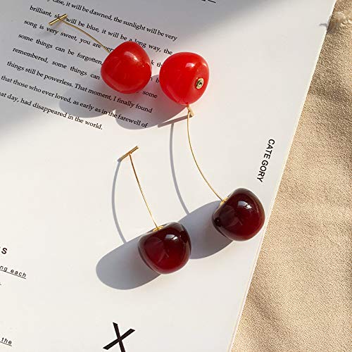 3D Red Cherry Drop Earrings Cute Fruit Gold Dangle Earrings Women (2 Pairs)