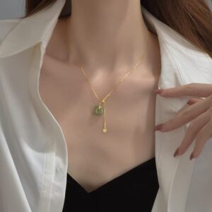 LIKEYO Jade Necklace - Jade Necklaces for Women, Natural Hetian Jade Pendants for Women, Green jade necklace, 925 Sterling Silver Gold Jade Jewelry for Women