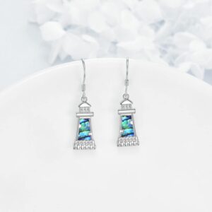 Lighthouse Earrings for Women Sterling Silver Abalone Shell Lighthouse Dangle Drop Earring Birthday Jewelry Gift for Lover