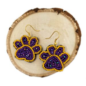 Emulily Beaded Colorful Paw Post Earrings Handmade Paw Earrings