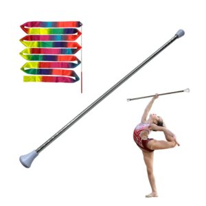 dasiyoki 26-inch twirling baton spinning dance baton metal rhythmic gymnastics conducting batons for child in majorette-complete with 1 dance ribbon rainbow streamer (white,1 pack)