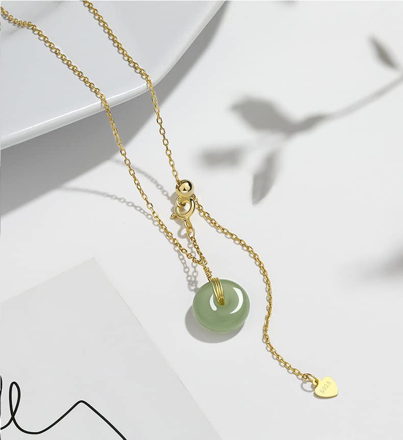 LIKEYO Jade Necklace - Jade Necklaces for Women, Natural Hetian Jade Pendants for Women, Green jade necklace, 925 Sterling Silver Gold Jade Jewelry for Women