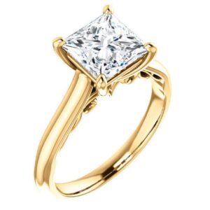 10K Solid Yellow Gold Handmade Engagement Rings 1.0 CT Princess Cut Moissanite Diamond Solitaire Wedding/Bridal Ring Set for Women/Her Propose Ring (7.5)