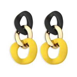 diyanmmy charm elegant hollow color chain acrylic geometric temperament dangle drop earrings bohemian minimalist hypoallergenic jewelry gift (black yellow earrings)