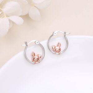 Pig Hoop Earrings for Women 925 Sterling Silver Cute Animal Huggie Hoop Earrings Jewelry Earrings for Sensitive Ears(4.Pig Earrings)