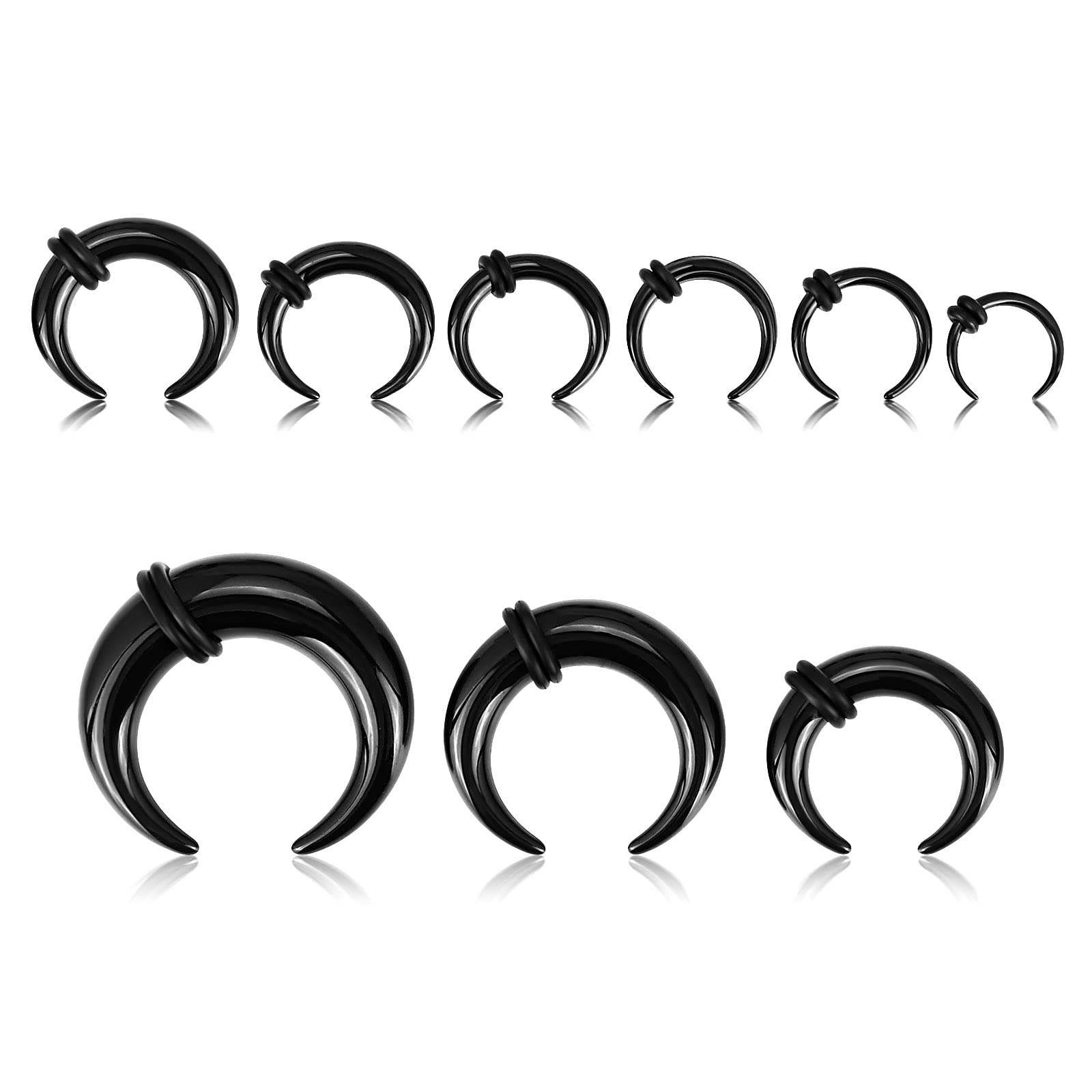 Longbeauty 18Pcs Acrylic Septum Pincher Tapers C Shape Buffalo Ear Taper Kit Stretching Expander Rings for Nose Ear Gauges Size 14G 12G 10G 8G 6G 4G 2G 0G 00G