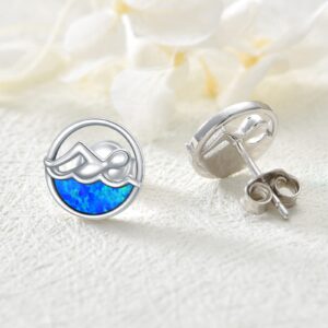 YAFEINI Opal Earrings Sterling Silver Swimming Stud Earrings Swim Jewelry for Women Swimmers