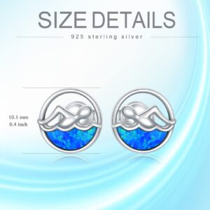 YAFEINI Opal Earrings Sterling Silver Swimming Stud Earrings Swim Jewelry for Women Swimmers