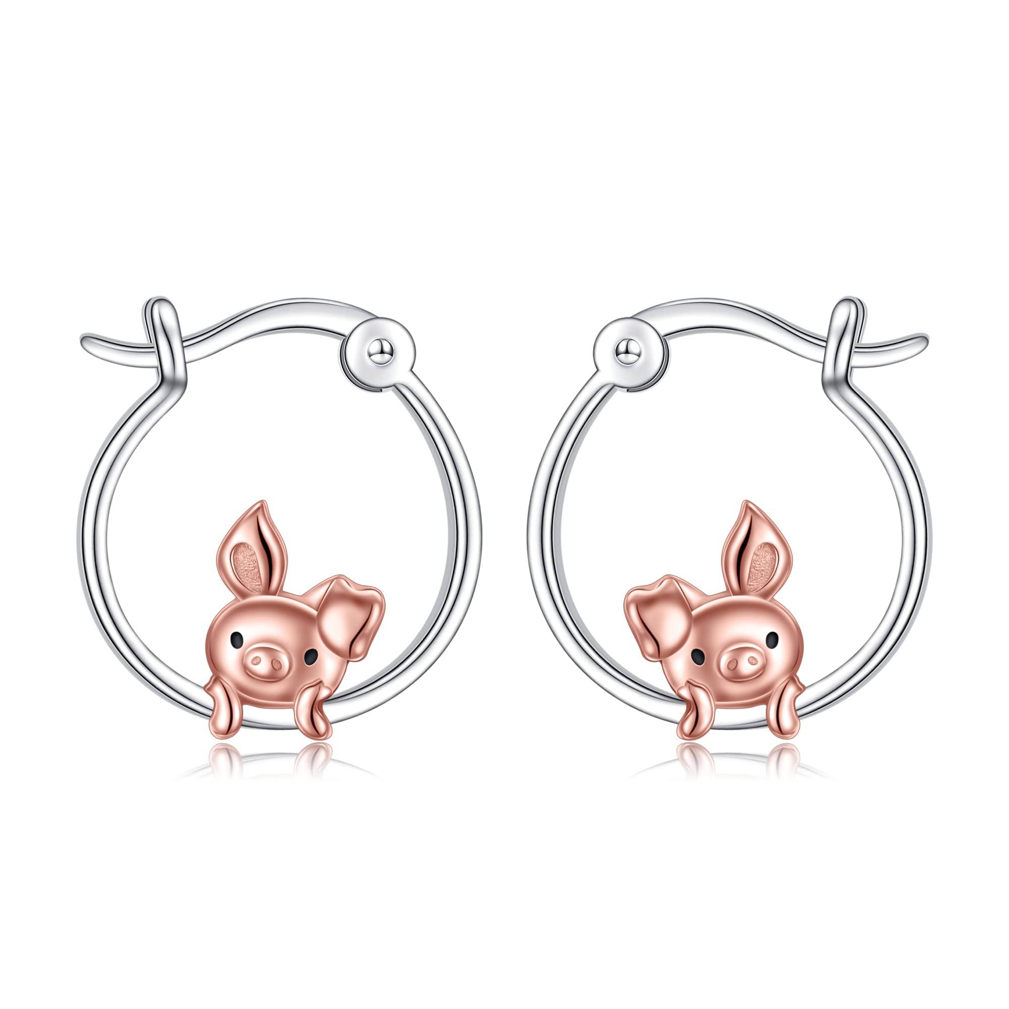 Pig Hoop Earrings for Women 925 Sterling Silver Cute Animal Huggie Hoop Earrings Jewelry Earrings for Sensitive Ears(4.Pig Earrings)