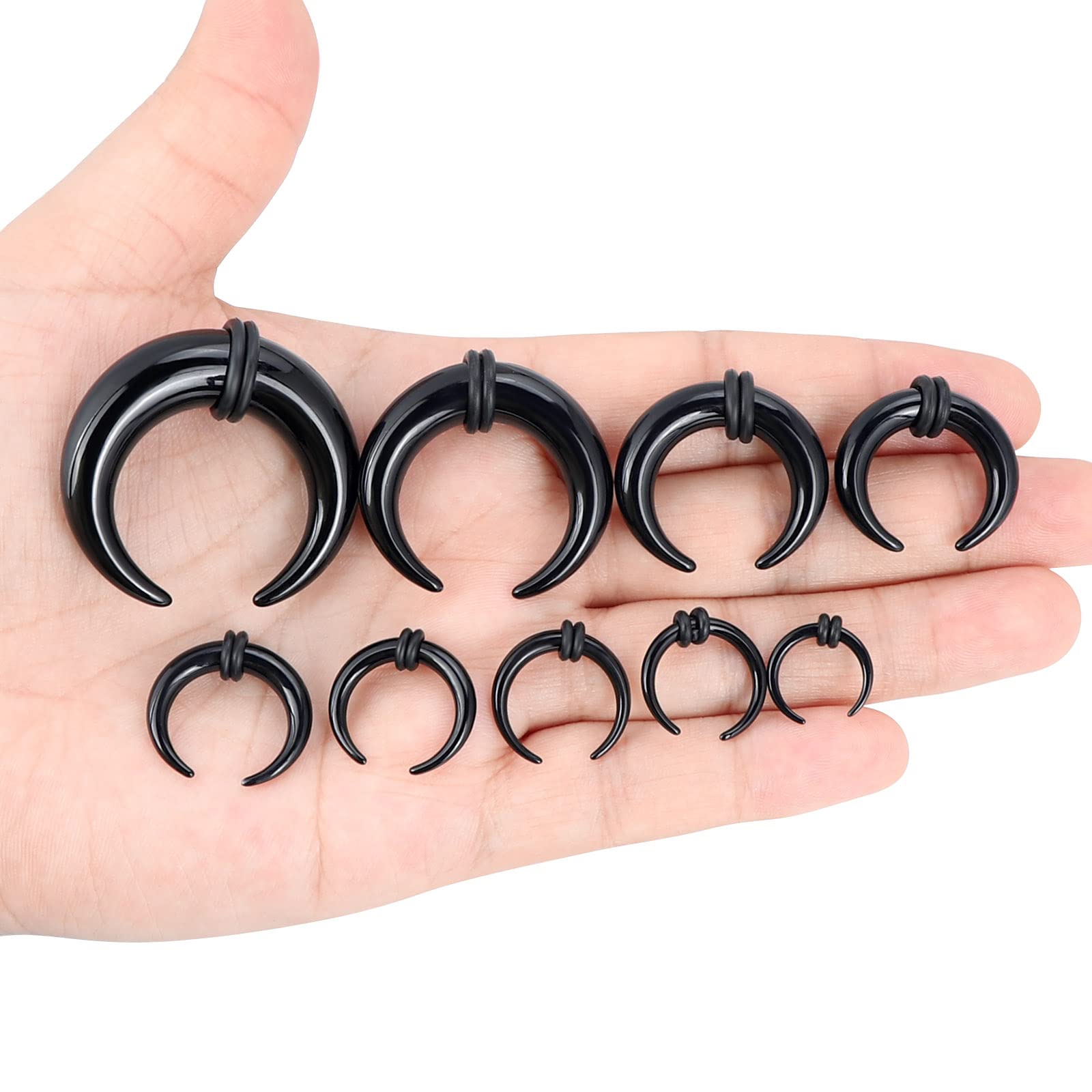 Longbeauty 18Pcs Acrylic Septum Pincher Tapers C Shape Buffalo Ear Taper Kit Stretching Expander Rings for Nose Ear Gauges Size 14G 12G 10G 8G 6G 4G 2G 0G 00G