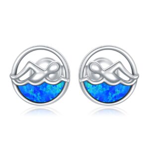 yafeini opal earrings sterling silver swimming stud earrings swim jewelry for women swimmers