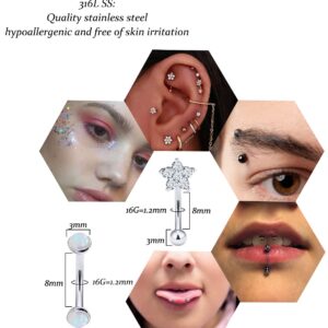 Vsnnsns 16G Rook Daith Piercing Jewelry Stainless Steel 8mm Curved Barbell Eyebrow Rings Helix Tragus Belly Lip Rings CZ Piercing Jewelry Cartilage Daith Rook Earrings for Women Men 12pcs Silve