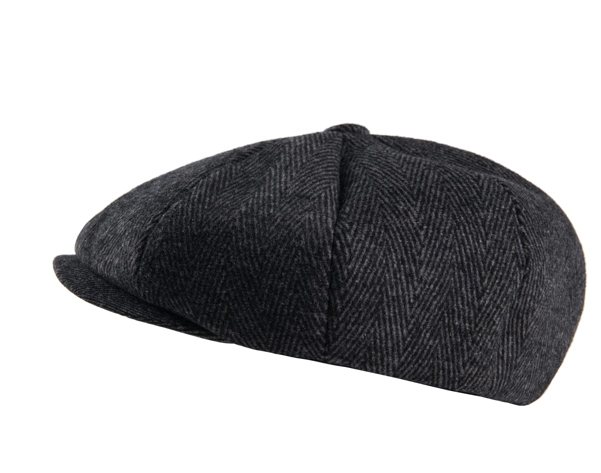 Hccfit 2 Pack Newsboy Cap Peaky Herringbone Baker Boy Flat Caps for Men Women (Black and Gery)