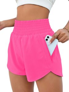 bmjl women's athletic shorts high waisted running shorts pocket sporty shorts gym elastic workout shorts(s,hot pink)