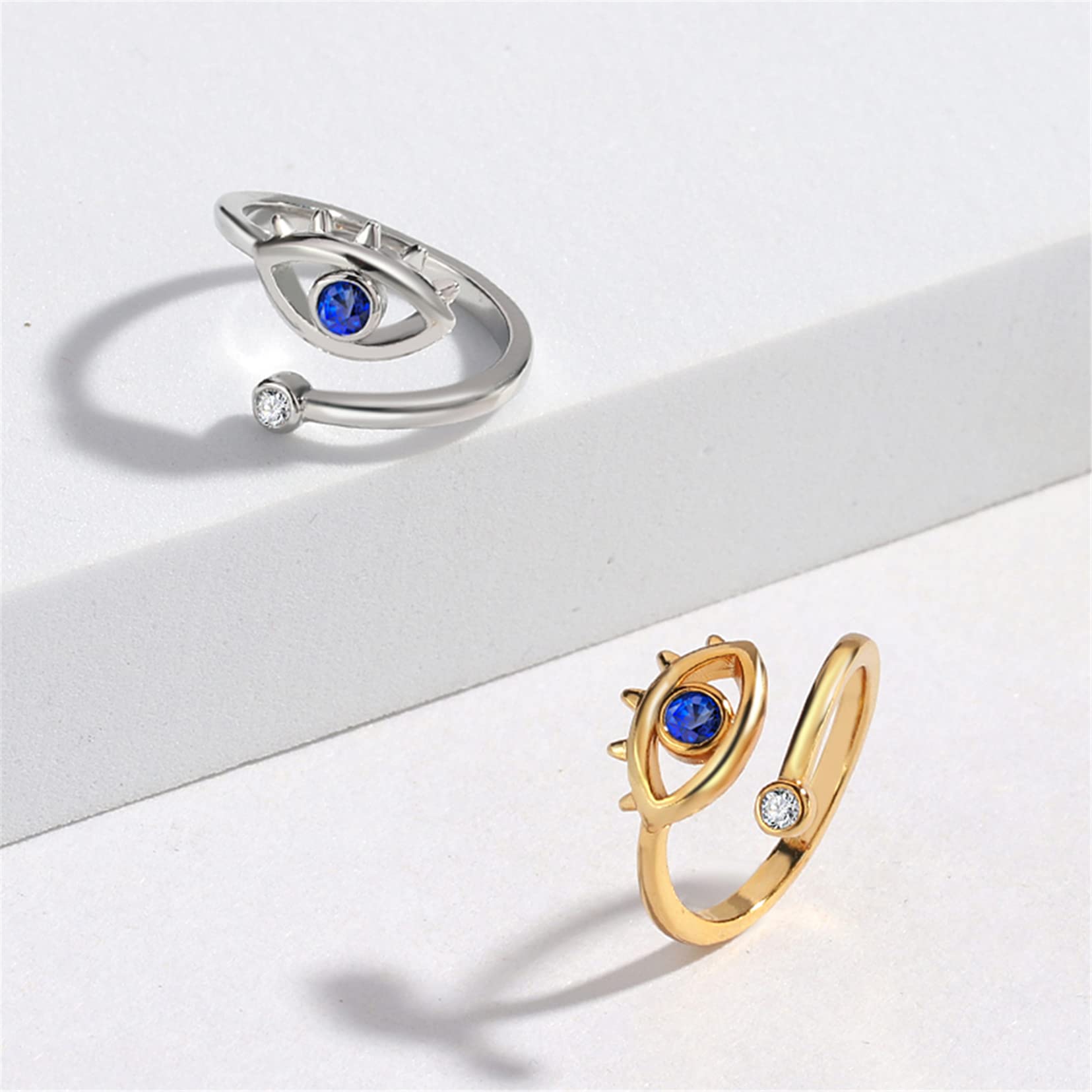 Yifnny Evil Eye Ring, Lucky Turkish Blue Evil Eye Ring Cubic Zirconia Adjustable Wrap Open Ring Hamsa Protection Eye Rings for Women (Gold 1)