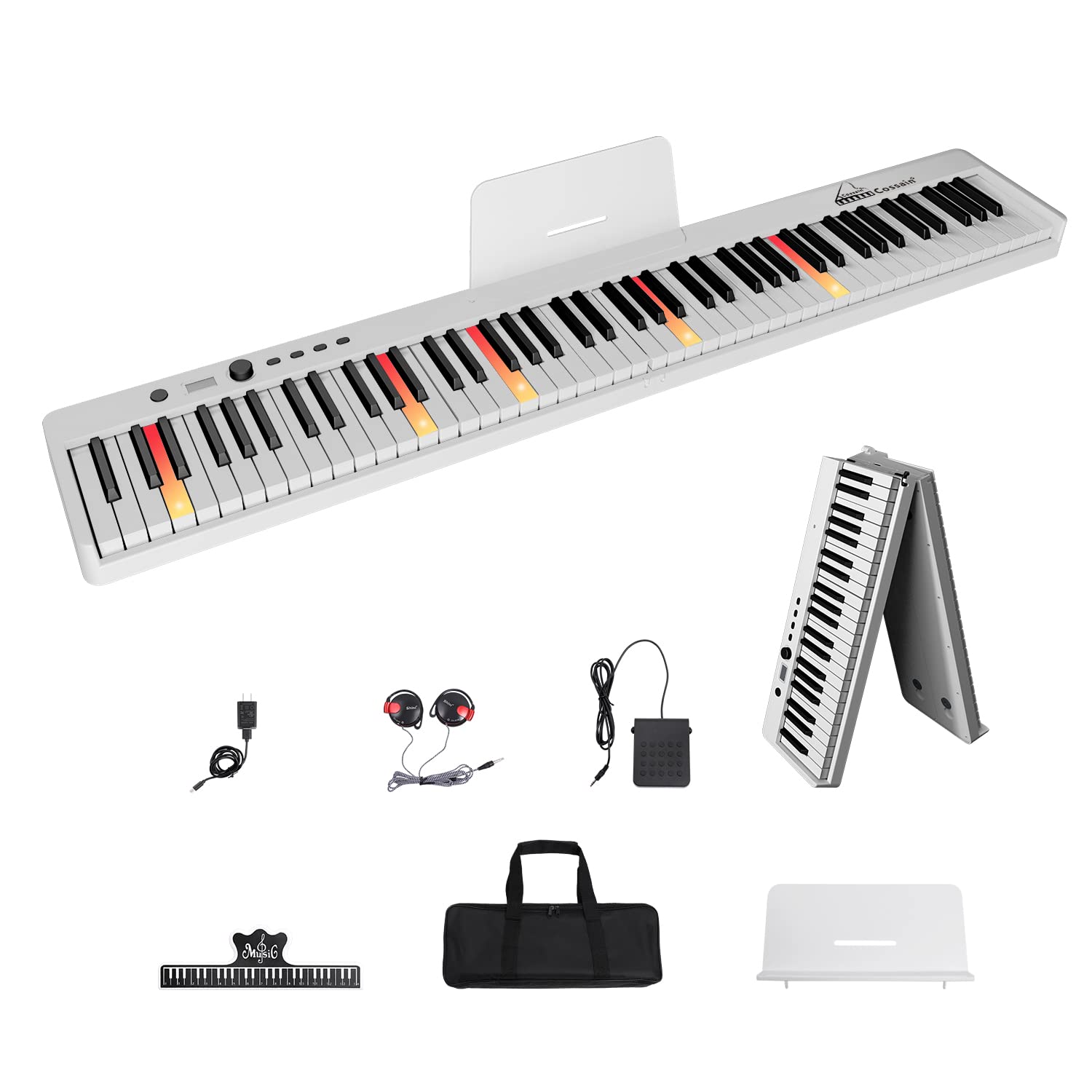 Cossain 88 Key Digital Piano with Lighted Keys, Folding Piano Keyboard [Full Size/Semi-Weighted] Portable Piano w/Piano Bag, [Bluetooth & MIDI] Electric Piano Keyboard for Beginners, Teens, Adult