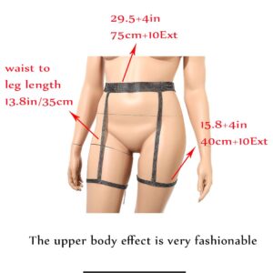 deladola Sexy Harness Belt Crystal Thigh Garter Belt Rhinestone Thigh Chains Black Punk Waist Belly Chains Bikini Rave Hip Harness Fashion Nightclub Outfits Costume Rave for Women