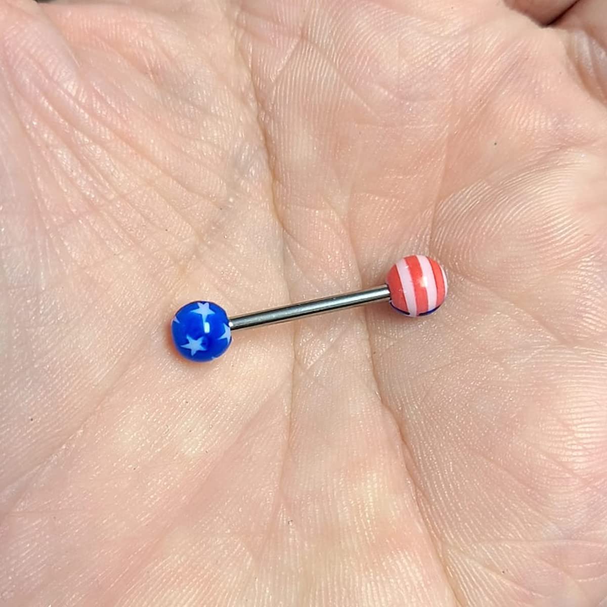 Luxe Modz Tongue Nipple Barbell Surgical Steel Acrylic America Flag Design 14g - Sold individually