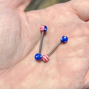 Luxe Modz Tongue Nipple Barbell Surgical Steel Acrylic America Flag Design 14g - Sold individually