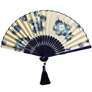 ran large hand folding fan for men/women, chinese bamboo with cotton fabric dance festival fan, flower pattern, 83" (color : multi-colored, size : 8.3")