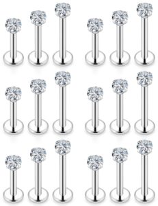 vsnnsns 14g lip rings stainless steel labret jewelry monroe lip rings nail cartilage tragus helix earrings studs piercing jewelry medusa piercing jewelry for women men 14 gauge earrings 3mm cz silver