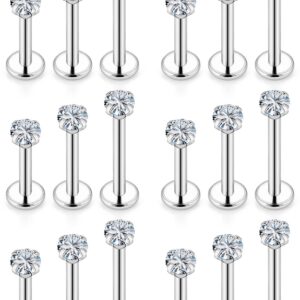 Vsnnsns 14G Lip Rings Stainless Steel Labret Jewelry Monroe Lip Rings Nail Cartilage Tragus Helix Earrings Studs Piercing Jewelry Medusa Piercing Jewelry For Women Men 14 Gauge Earrings 3MM CZ Silver