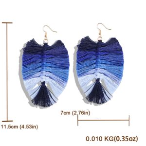 ONLYJUMP Long Layered Dangle Earrings Colorful Elegant Tiered Tassel Druzy Dangle Drop Earrings Handmade Bohemia Tassel Earrings for Women Boho Fashion jewelry Valentine Birthday Party Gift (Blue Sector Tassel)