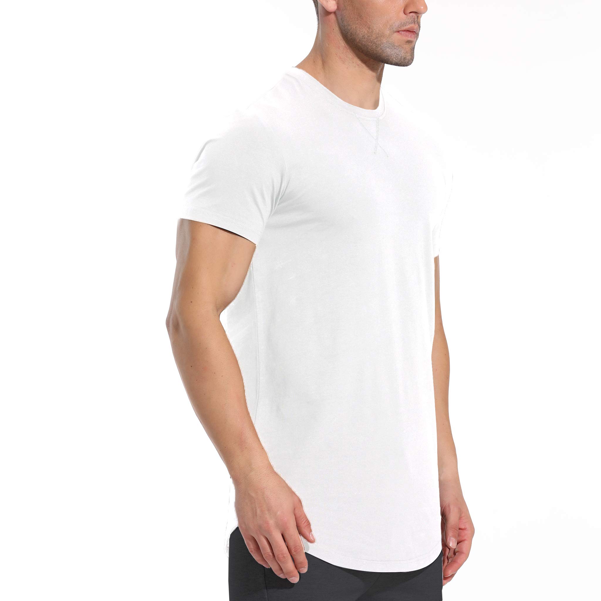 LETAOTAO Mens Big and Tall Shirts Hipster Slim Fit T-Shirts Longline Drop Cut Gym Muscle Tee