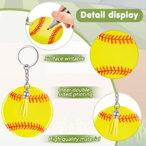 Taiyin 20 Pcs Softball Baseball Acrylic Keychain Blanks Acrylic Keychain with Tassel,Softball Party Gifts for Team(Softball)