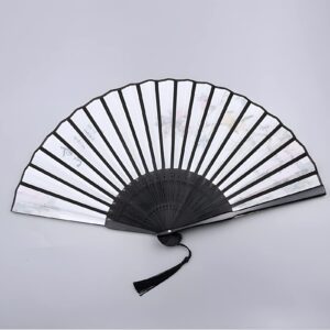 RAN Imitated Silk Fabric Folding Fan with Lotus Print, Elegant Woman Bamboo Folding Pocket Purse Hand Fan with Tassel (Color : Multi-Colored, Size : 9.1")