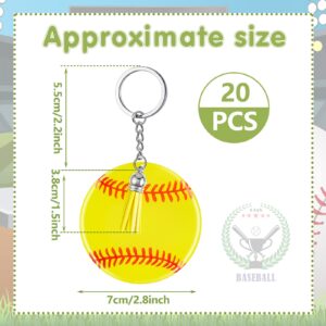 Taiyin 20 Pcs Softball Baseball Acrylic Keychain Blanks Acrylic Keychain with Tassel,Softball Party Gifts for Team(Softball)