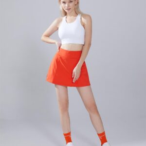 1a1a Tennis Skirts for Women with Shorts Pockets High Waisted Tummy Control Golf Skorts Skirt Athletic Workout Sports Gym Exercise Short Skirt Skort Orange Small