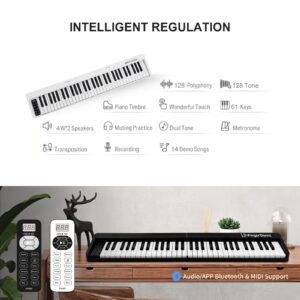 Cossain Folding Piano 61 Key Keyboard with Upgrade Imitation Wood Texture Keyboard 61 Key Digital Piano with MIDI Portable Piano Keyboard for Beginners - Pearl White