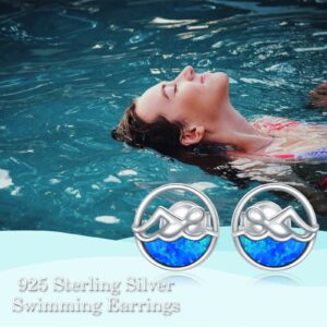 YAFEINI Opal Earrings Sterling Silver Swimming Stud Earrings Swim Jewelry for Women Swimmers