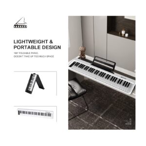 Cossain Folding Piano 61 Key Keyboard with Upgrade Imitation Wood Texture Keyboard 61 Key Digital Piano with MIDI Portable Piano Keyboard for Beginners - Pearl White