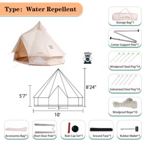 LETKIND Canvas Tent with Stove Jack, 4 Season Waterproof Camping Tent 4/6 Person Luxury Outdoor Glamping Yurt for Camping, Cotton Bell Tent for Winter Camping for Hunting Party