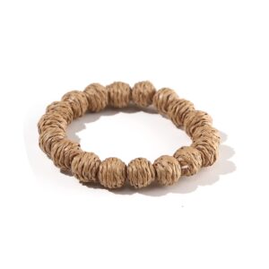 pingyongchang rattan ball bracelet for women handmade lightweight straw wicker braid woven beaded elastic bracelet bohemian statement summer beach bracelet-beads