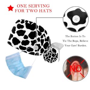 DHH166 2 Packs Working Cap with Buttons Sweatband Adjustable Hats Surgical Caps for Women, Cow Print Printed